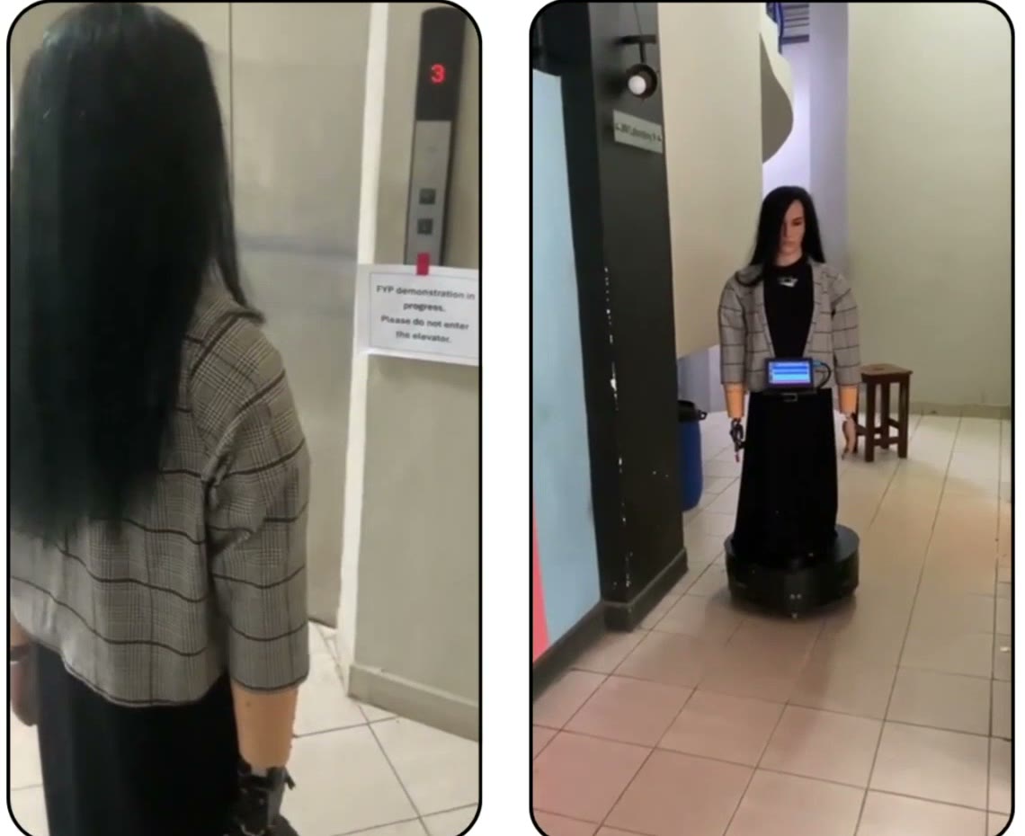 Multi-floor receptionist robot: A semi-humanoid that guides visitors across a whole building